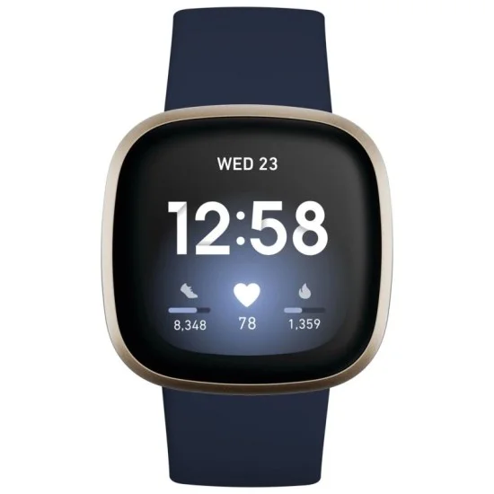 Fitbit Watch Versa 3 Fitness Aluminum Wristband With Heart Rate Tracket - Midnight/Soft Gold Aluminum
